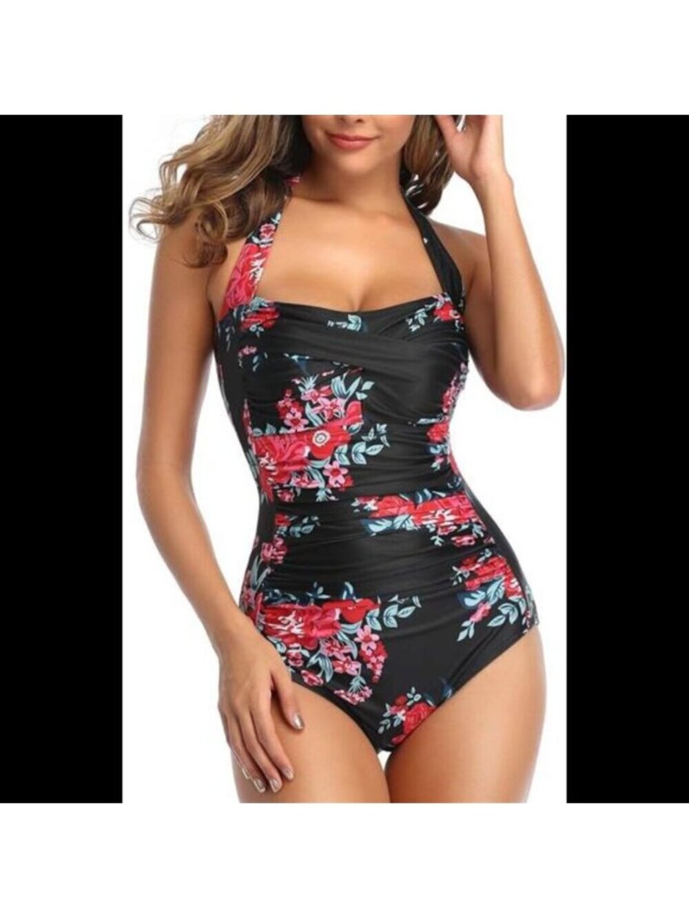 Women's Tummy Control Swimwear Halter One Piece Slimming Vintage Retro Swimsuit